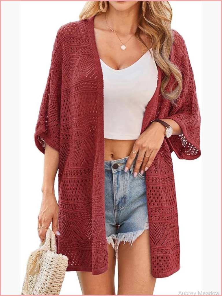 Crochet Lightweight Oversized Knit Boho Kimono Cardigan
